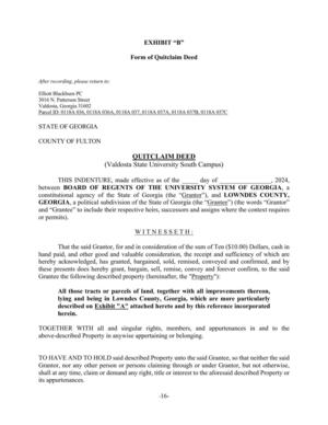 [EXHIBIT “B” Form of Quitclaim Deed]
