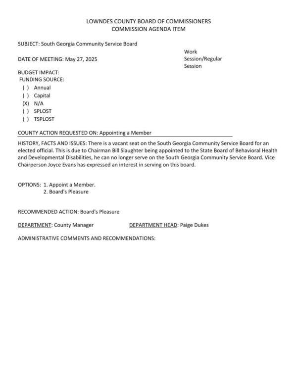 [Joyce Evans wants to be appointed.]