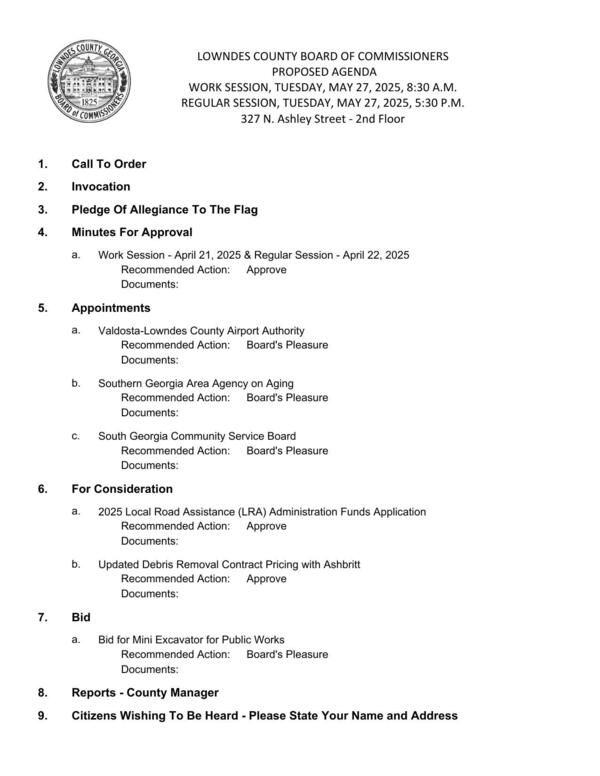 [PROPOSED AGENDA]