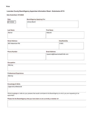 [Malcolm Warren application]