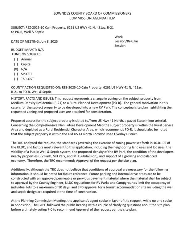 [to be developed into a new RV Park. GLPC recommended approval 7:0.]
