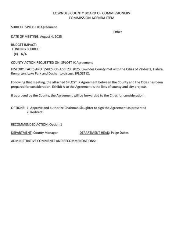 [SPLOST IX Agreement]