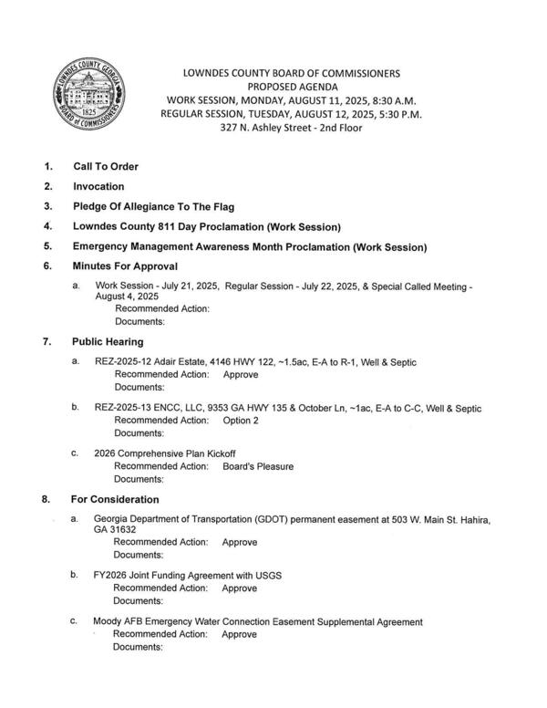 [PROPOSED AGENDA]