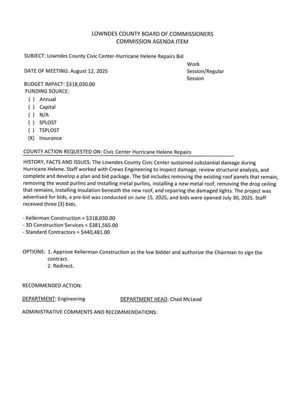 [BUDGET IMPACT: $318,030.00 Three bids]