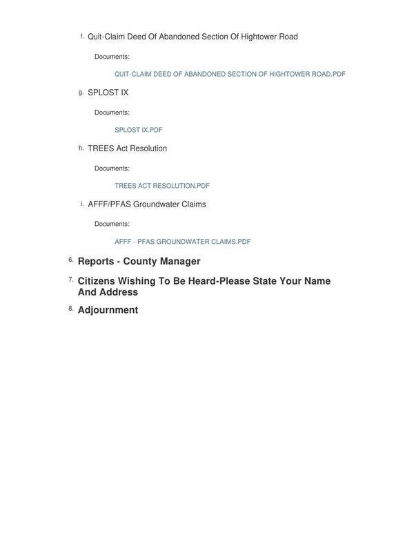 [Hightower Road, SPLOST IX, TREES Act, AFFF/PFAS Groundwater Claims]