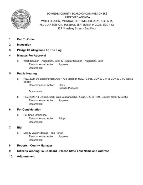 [PROPOSED AGENDA]