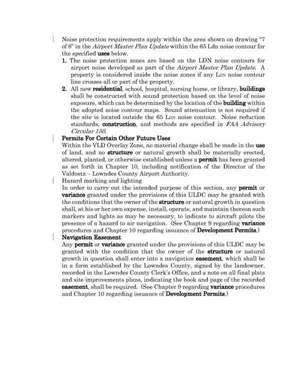 [Noise protection requirements apply within the area shown on drawing “7 of 8” in the Airport Master Plan Update within the 65 Ldn noise contour for the specified uses below.]