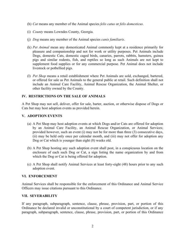 [IV. RESTRICTIONS ON THE SALE OF ANIMALS]