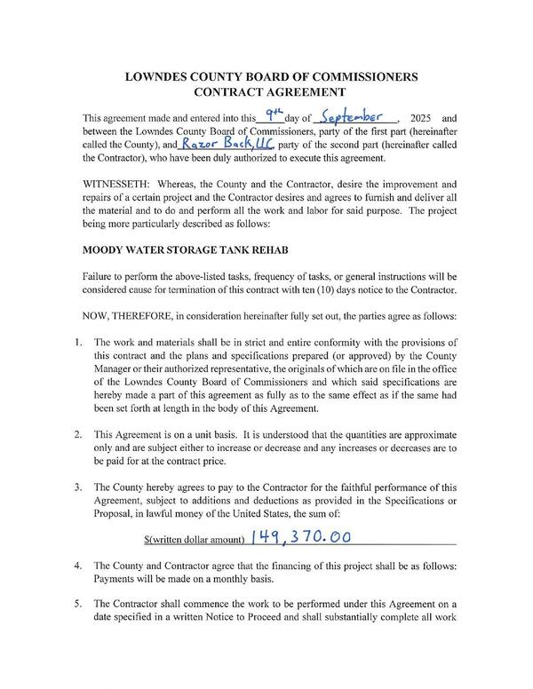 [CONTRACT AGREEMENT with Razor Back LLC]