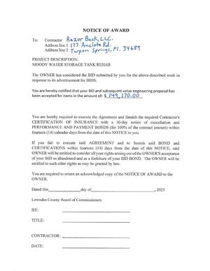 [NOTICE OF AWARD]