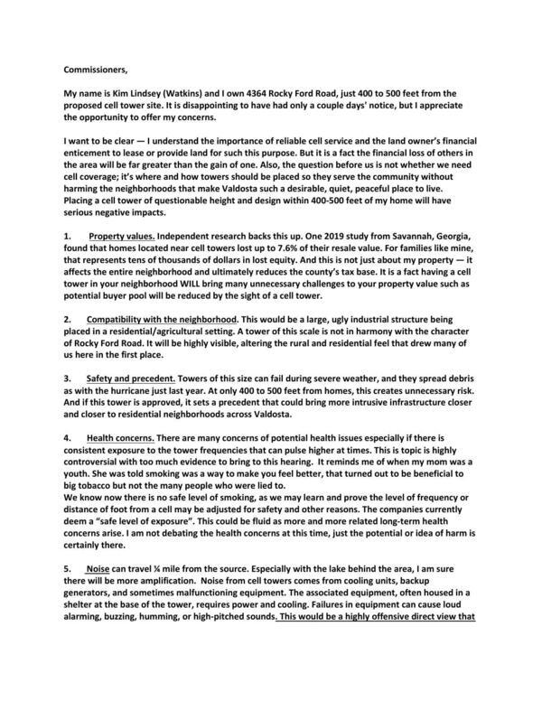 [Objections from Kim Lindsey (Watkins)]