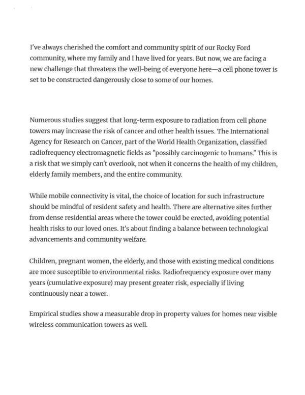 [I've always cherished the comfort and community spirit of our Rocky Ford community, where my family and I have lived for years. But now, we are facing a new challenge....]