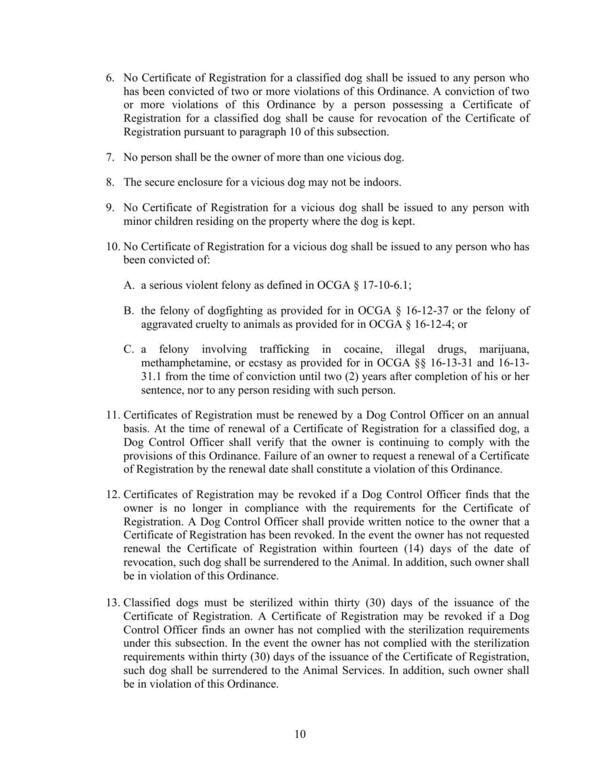 [6. No Certificate of Registration for a classified dog shall be issued to any person who....]
