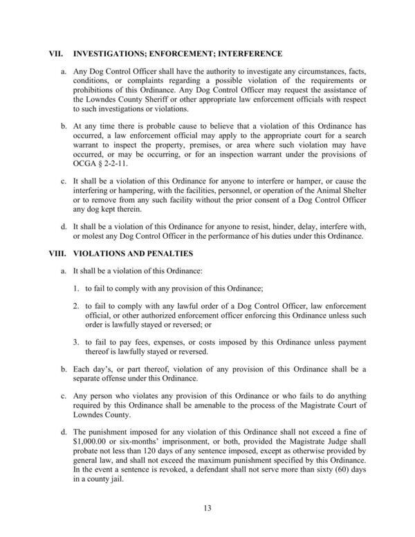 [VII. INVESTIGATIONS; ENFORCEMENT; INTERFERENCE, VIII. VIOLATIONS AND PENALTIES]