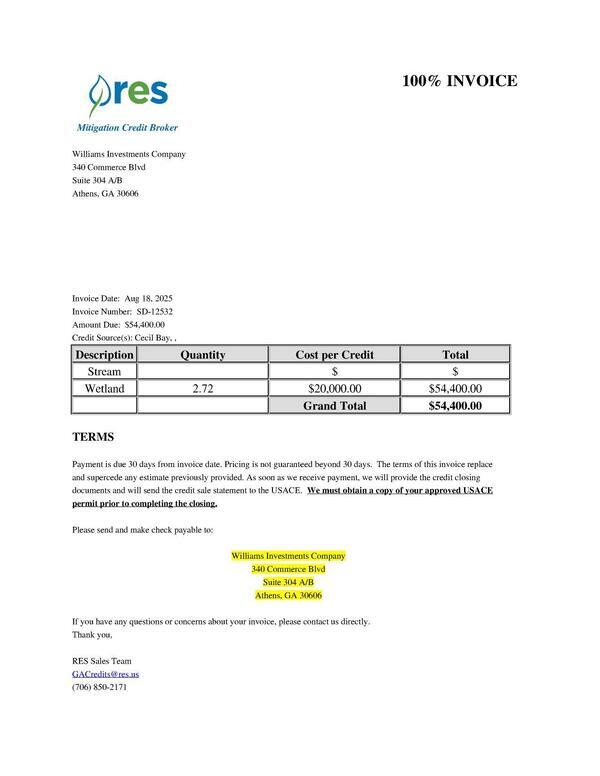 [Invoice for $54,400 from Williams Investments Company]