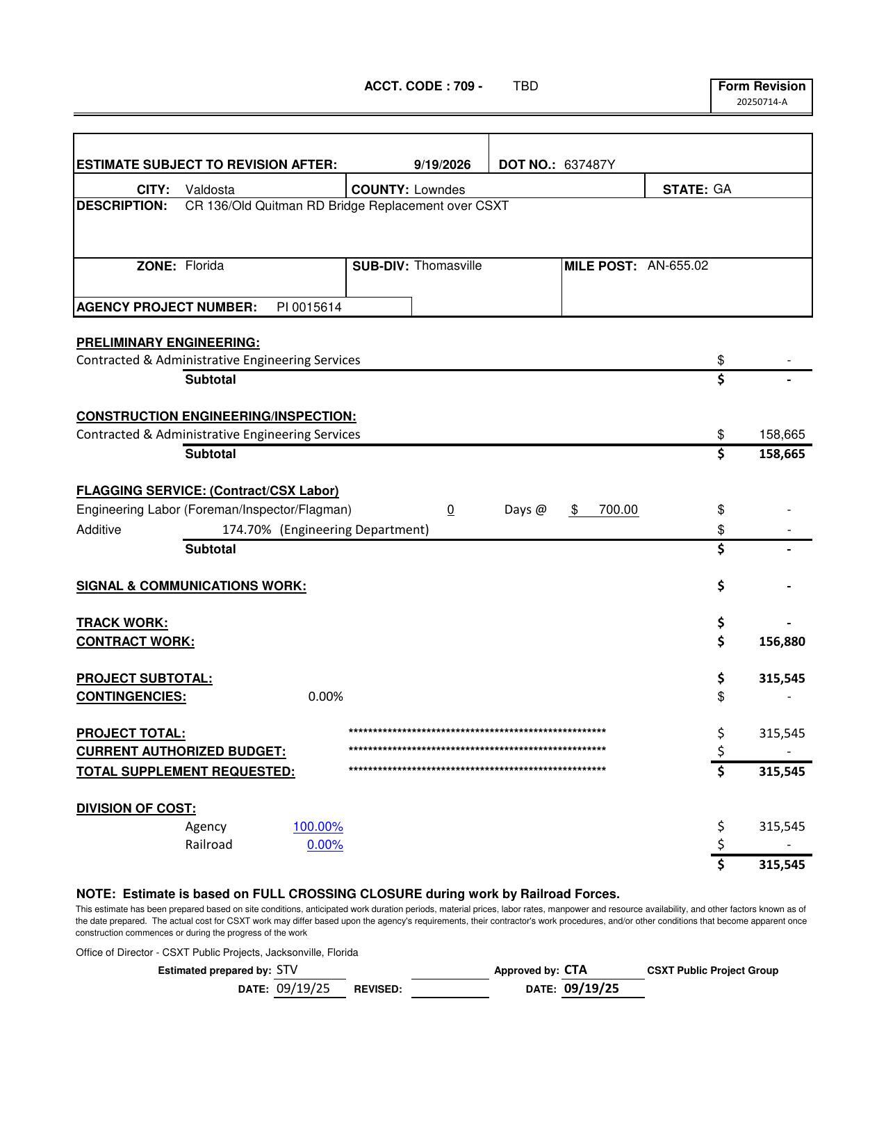 [GDOT Cost Estimate to be paid by GDOT]
