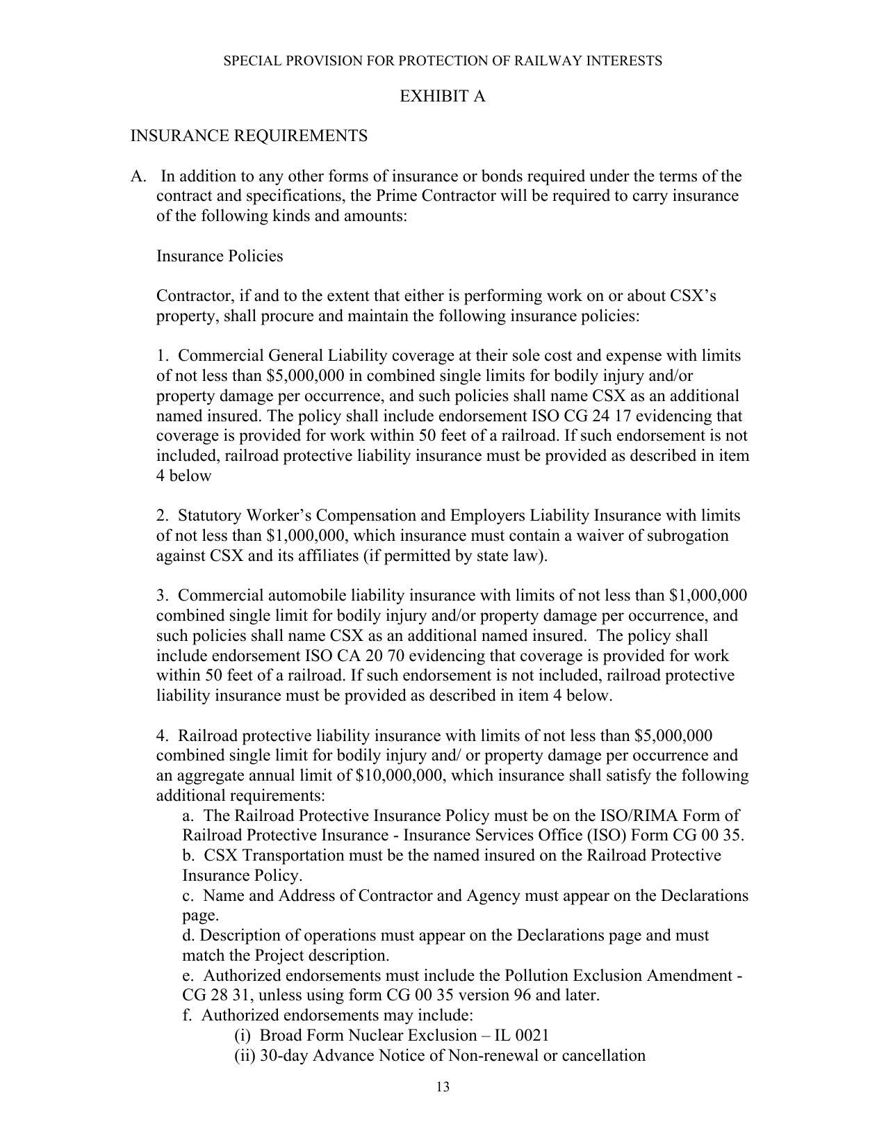 [INSURANCE REQUIREMENTS]