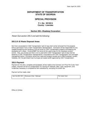 [SPECIAL PROVISION Section 205—Roadway Excavation]