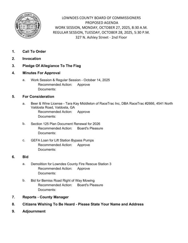 [PROPOSED AGENDA]