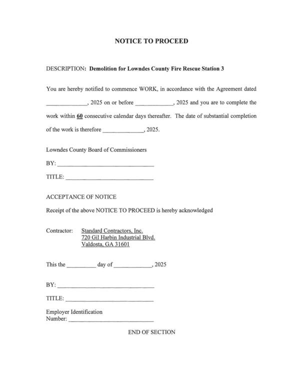 NOTICE TO PROCEED