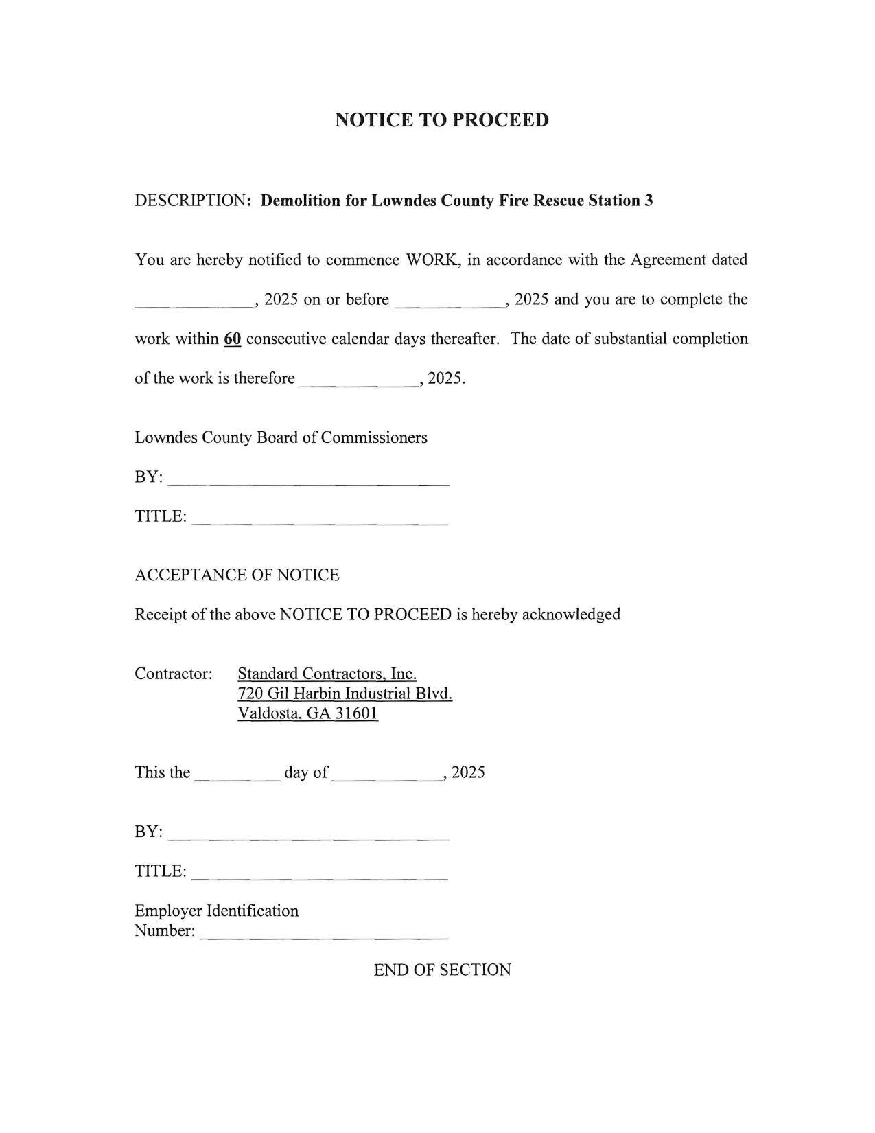NOTICE TO PROCEED