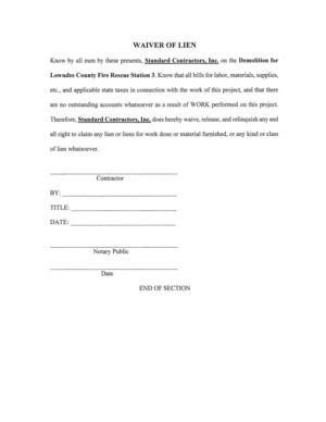 [WAIVER OF LIEN]