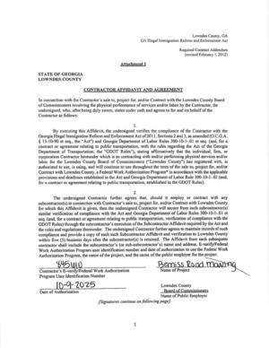 [CONTRACTOR AFFIDAVIT AND AGREEMENT]