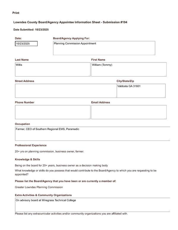 [Tommy Willis Application]