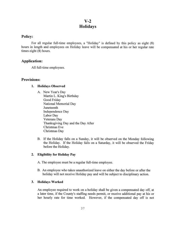 [Holidays Policy, Application, and Provisions]