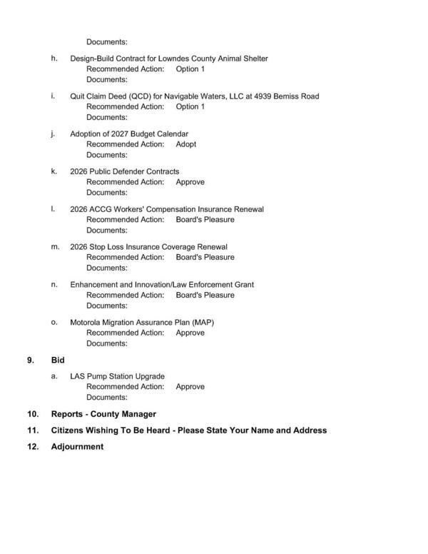 [Bid, Reports, CWTBH, Adjournment]