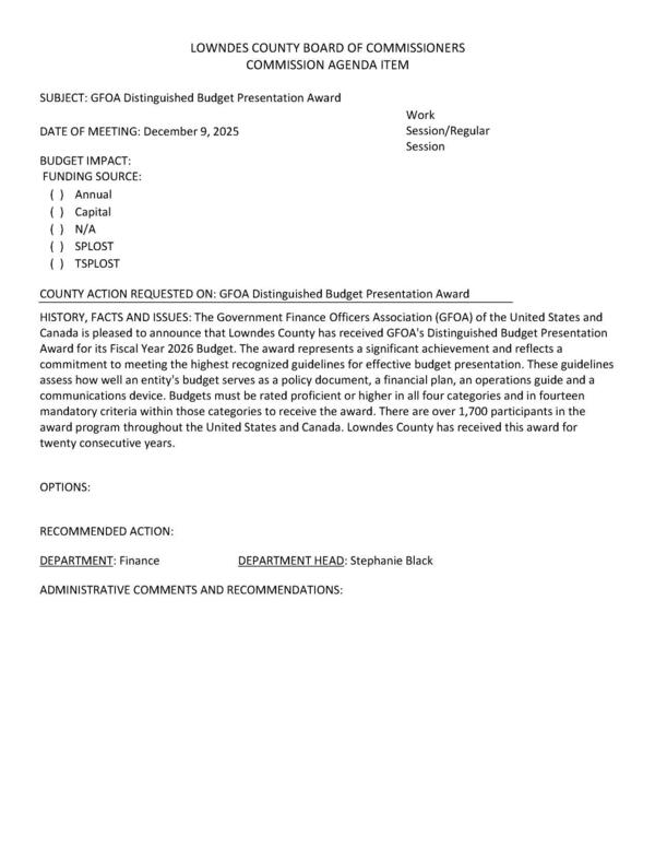 [From the Government Finance Officers Association (GFOA) of the United States and Canada, for the 20th consecutive year.]