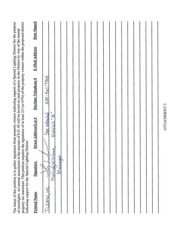 Petition Signatories for Special Lighting District