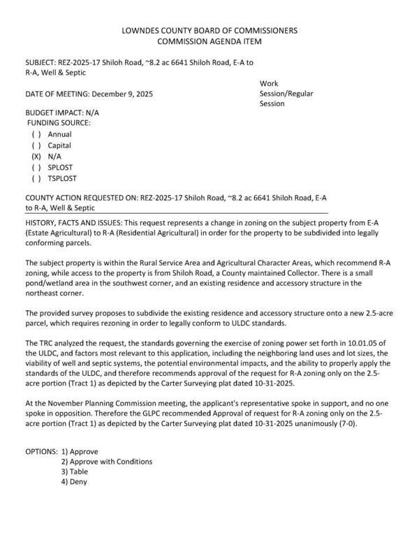 [to be subdivided into legally conforming parcels. GLPC unanimously recommended approval for R-A zoning only on the 2.5-acre portion.]