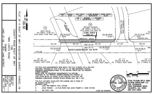 Map: SURVEY of Twin Lakes Road 60-foot right of way from Brenda Johnson