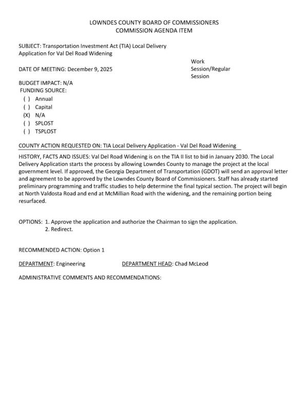 [The Local Delivery Application starts the process by allowing Lowndes County to manage the project at the local government level.]