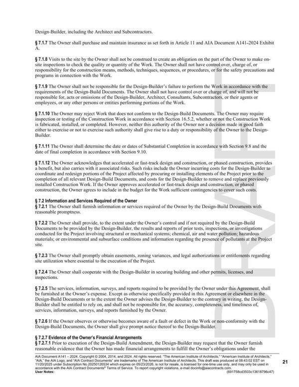 § 7.1.12 The Owner acknowledges that accelerated or fast-track design and construction, or phased construction, provides