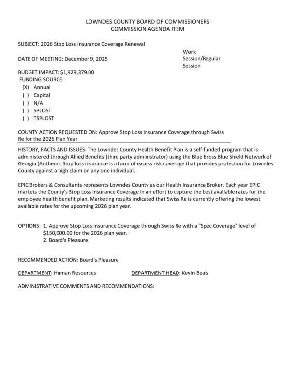 [BUDGET IMPACT: $1,929,379.00 FUNDING SOURCE: (XxX) Annual]