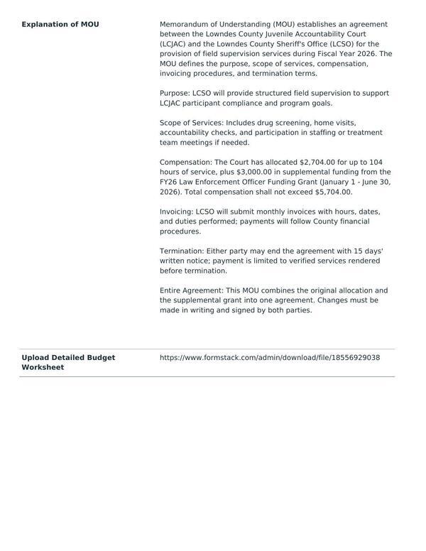 Memorandum of Understanding (MOU) establishes an agreement