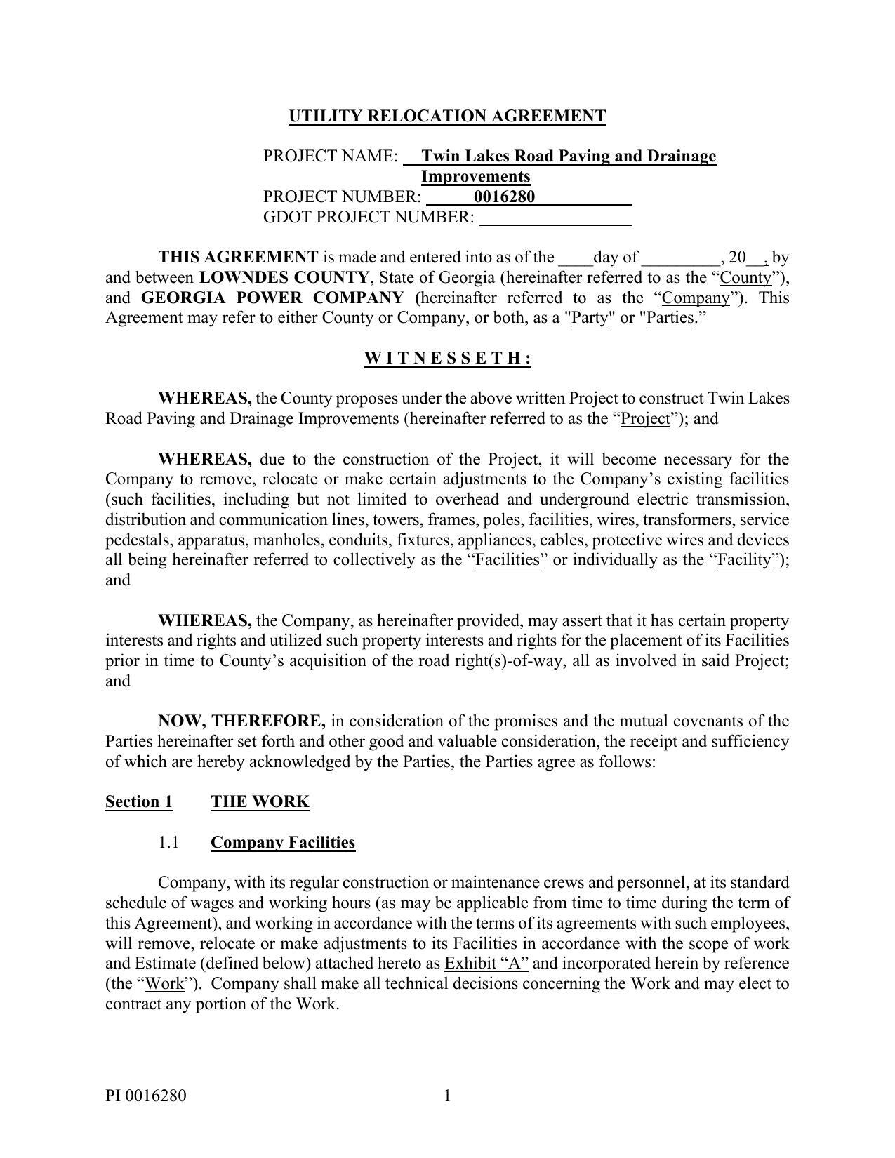 UTILITY RELOCATION AGREEMENT