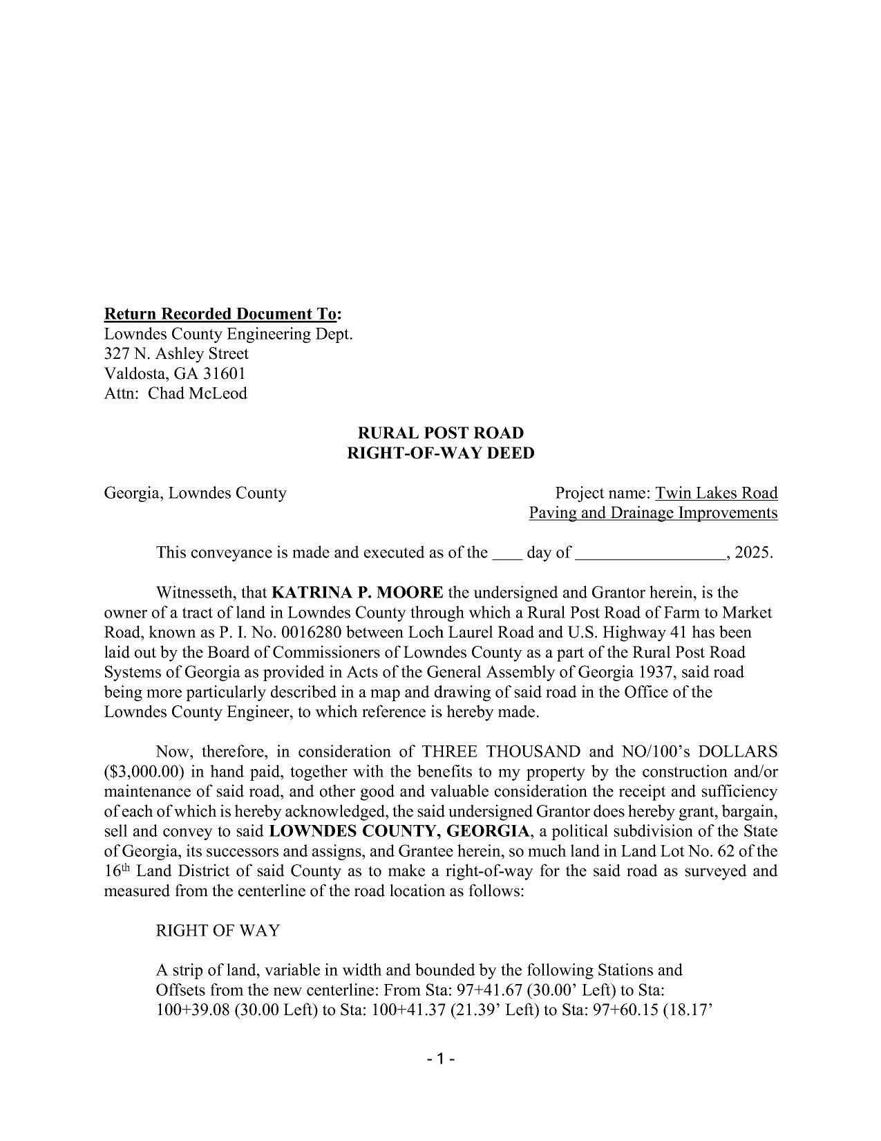 RoW Deed from Katrina P. Moore