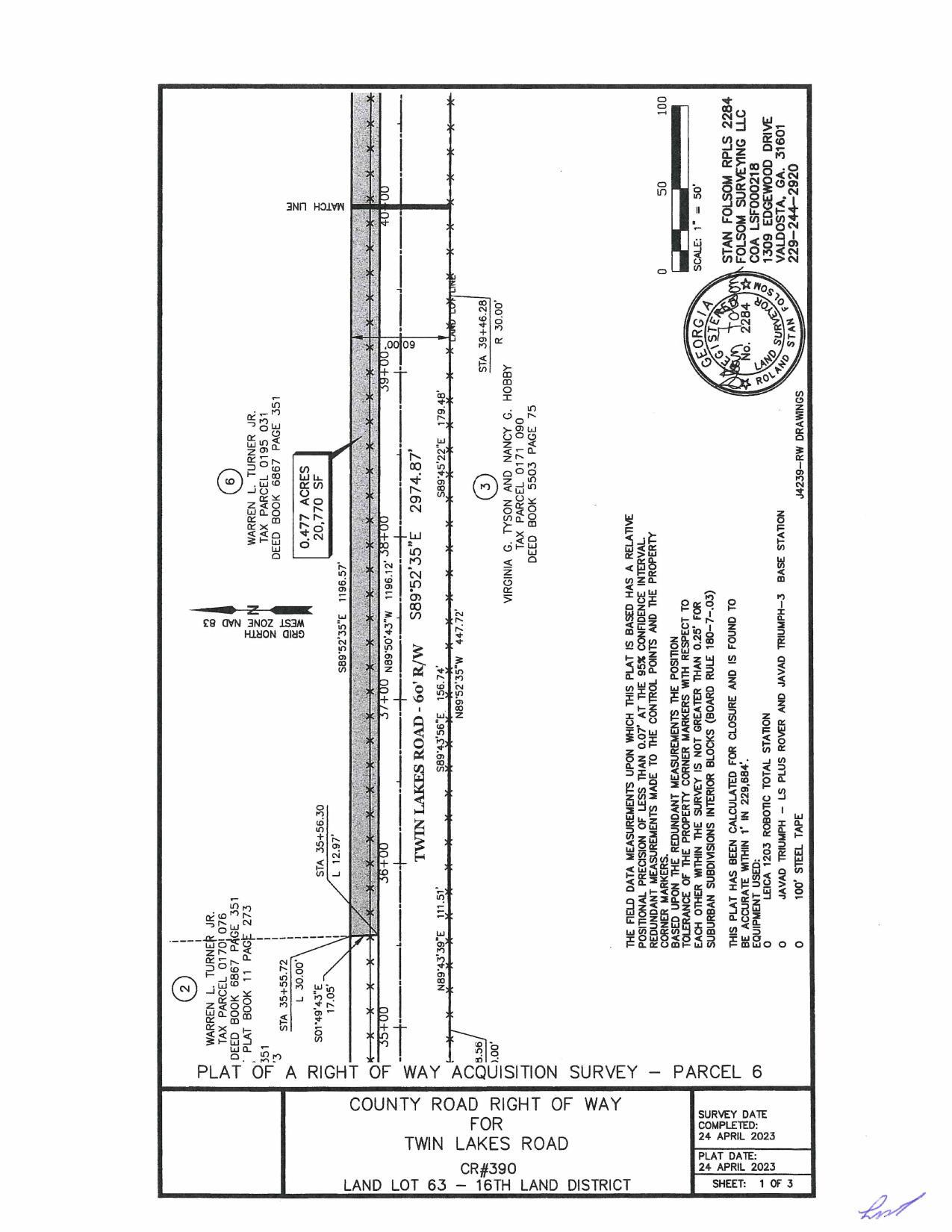 Map: RoW Acquisition Survey, Parcel 6 (1 of 3)