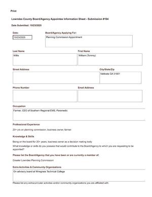 [William (Tommy) Willis application]