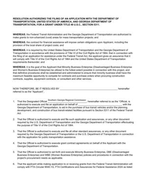 [RESOLUTION AUTHORIZING THE FILING OF AN APPLICATION WITH THE DEPARTMENT OF TRANSPORTATION, UNITED STATES OF AMERICA, AND GEORGIA DEPARTMENT OF TRANSPORTATION, FOR A GRANT UNDER TITLE 49 U.S.C., SECTION 5311.]