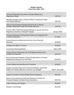 [Table: Budget Calendar, FY 2026-2027]