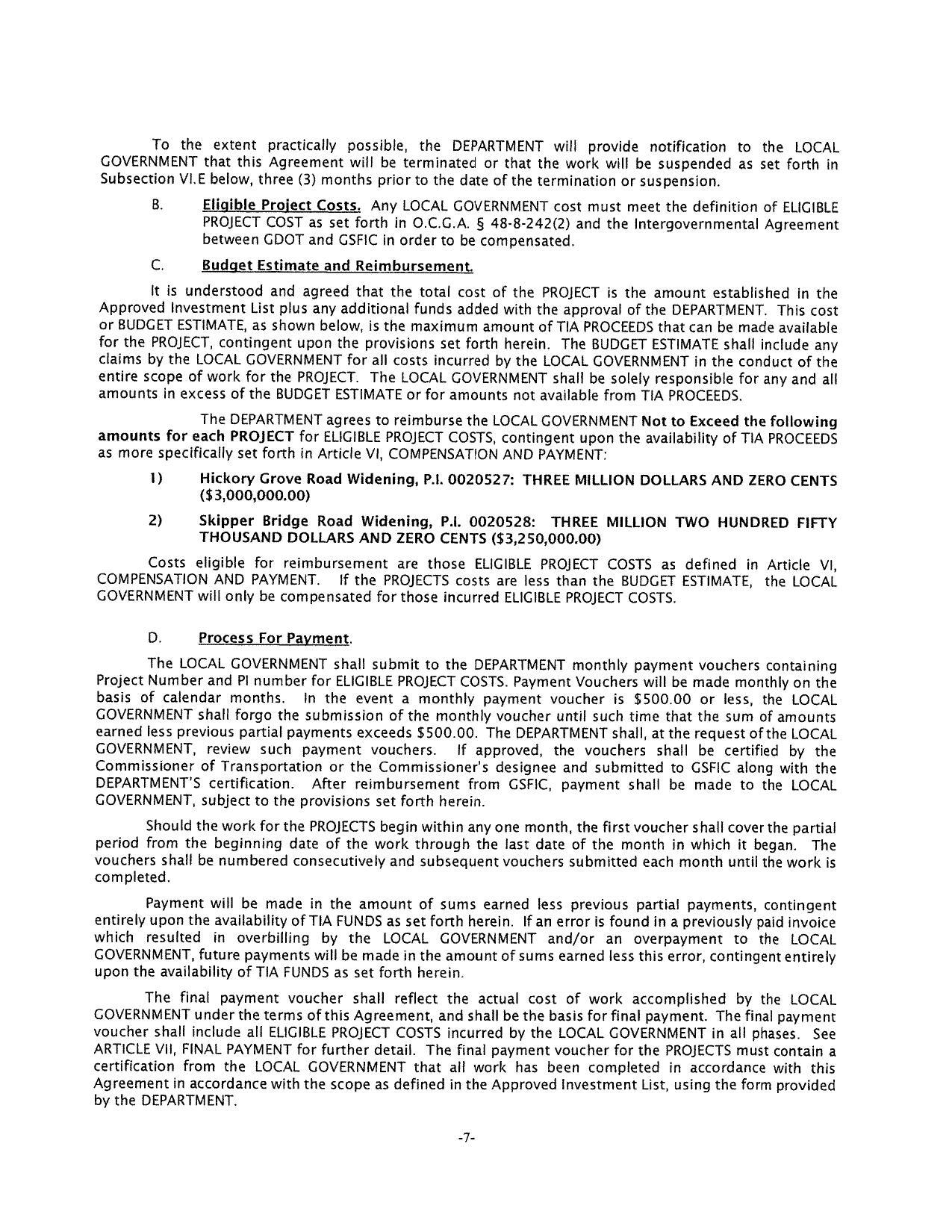 PROJECT COST as set forth in O.C.G.A. § 48-8-242(2) and the Intergovernmental Agreement