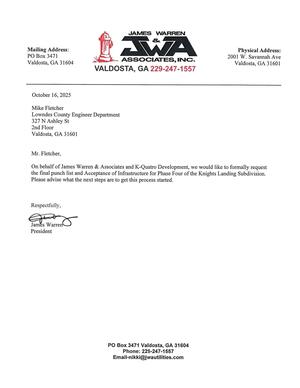 [On behalf of James Warren & Associates and K-Quatro Development, we would like to formally request]