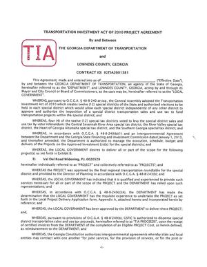 [TRANSPORTATION INVESTMENT ACT OF 2010 PROJECT AGREEMENT]