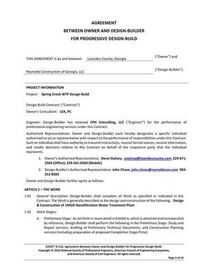 [THIS AGREEMENT is by and between __ Lowndes County, Georgia and Reynolds Construction of Georgia, LLC]