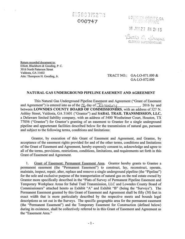 [NATURAL GAS UNDERGROUND PIPELINE EASEMENT AND AGREEMENT]
