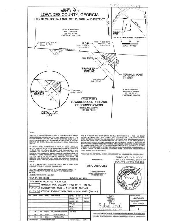 [PLAT OF SURVEY OF PERMANENT PIPELINE EASEMENT & TEMPORARY WORKSPACE AREAS 2014-08-27 Parcel 0098 003]